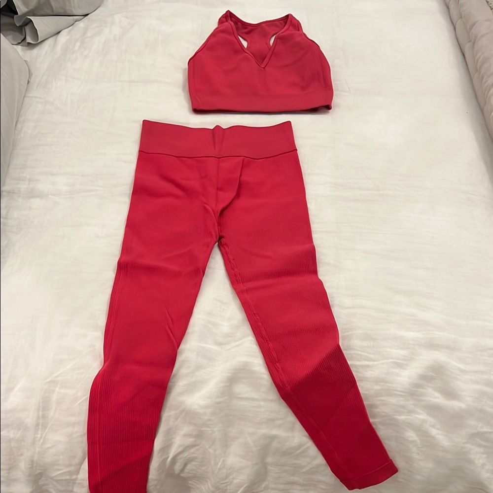 Free people pink ribbed Sports Bra and Leggings Set
